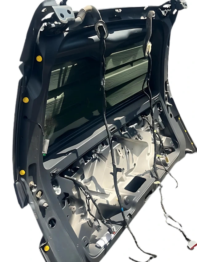Rear Hatch with Glass and Hinges by Roverland Parts showing internal wiring and structural frame