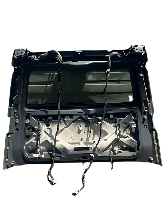 Roverland Parts rear hatch with glass and hinges showing wiring and internal frame