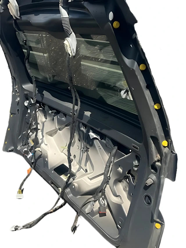 Roverland Parts rear hatch with glass and hinges showing internal wiring and frame structure