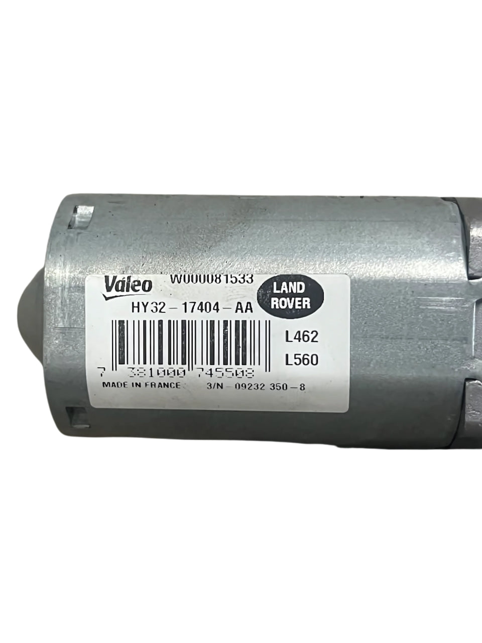 Roverland Parts Land Rover Discovery Rear Wiper Motor with Valeo label and barcode close-up