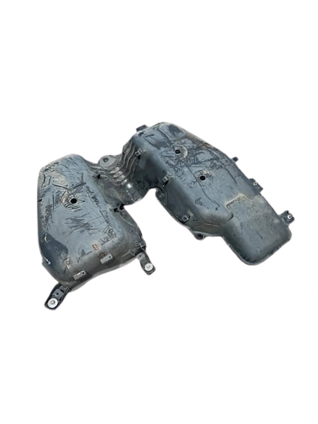 Roverland Parts used Fuel Tank Shield plastic underbody protector with mounting brackets and wear marks