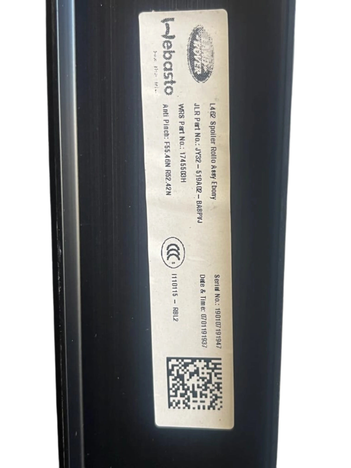 Roverland Parts Power Sunroof Component Label with Specifications and QR Code