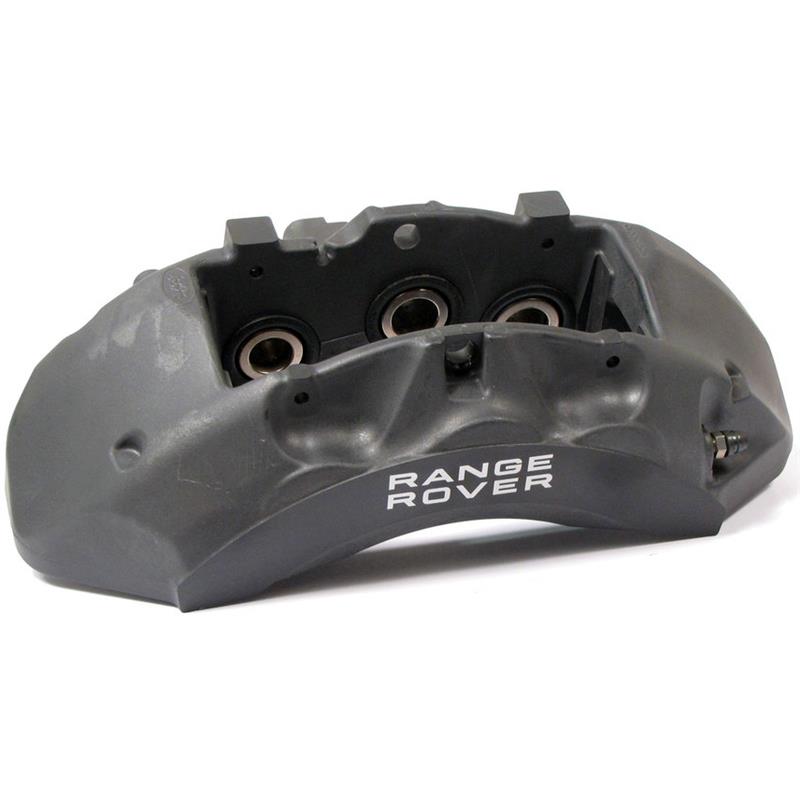 Land Rover Range Rover brake caliper in black with white branding for vehicle brake system