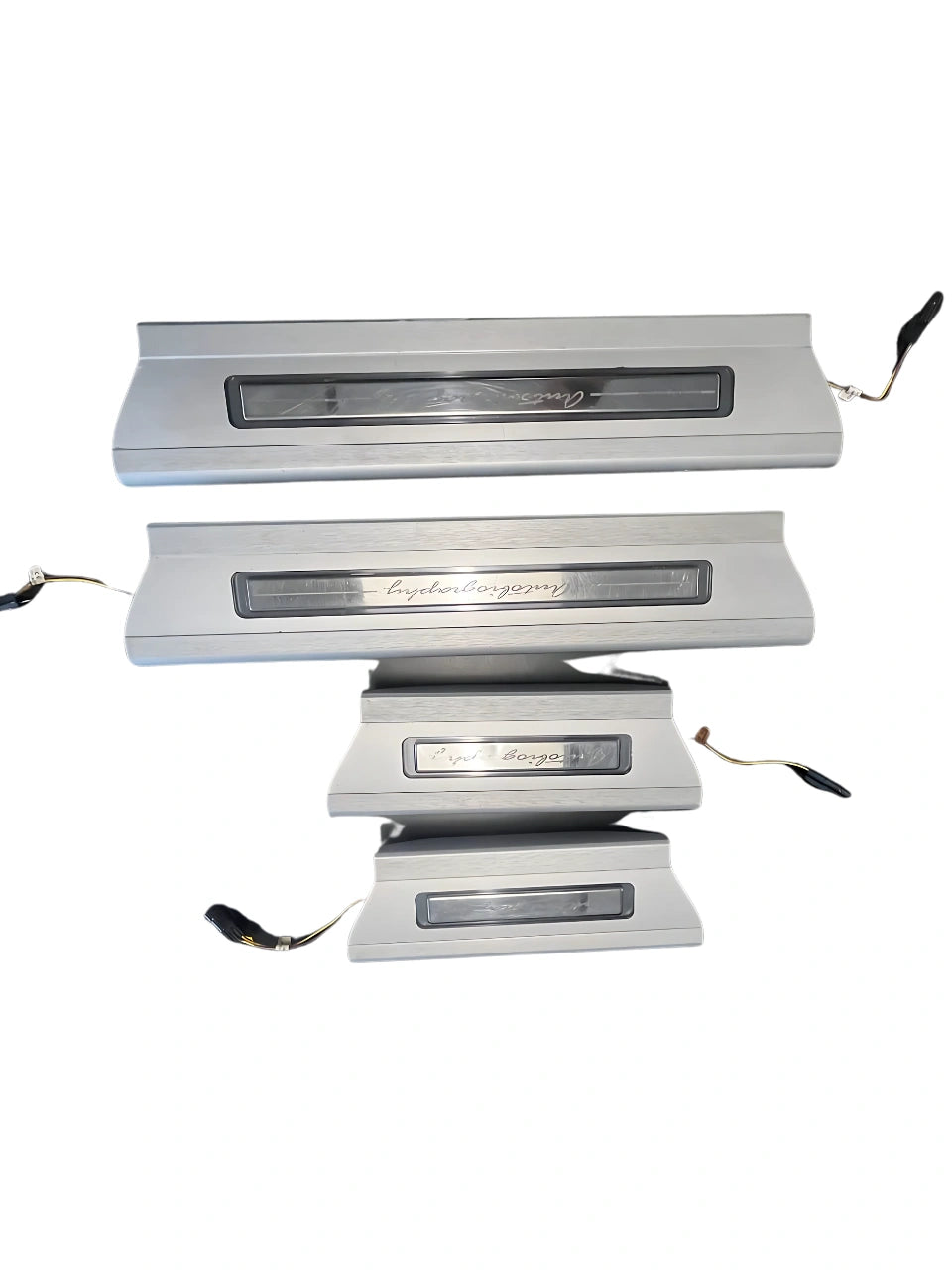 Set of Range Rover Floor Lighted Rocker Plates with silver finish and LED illumination