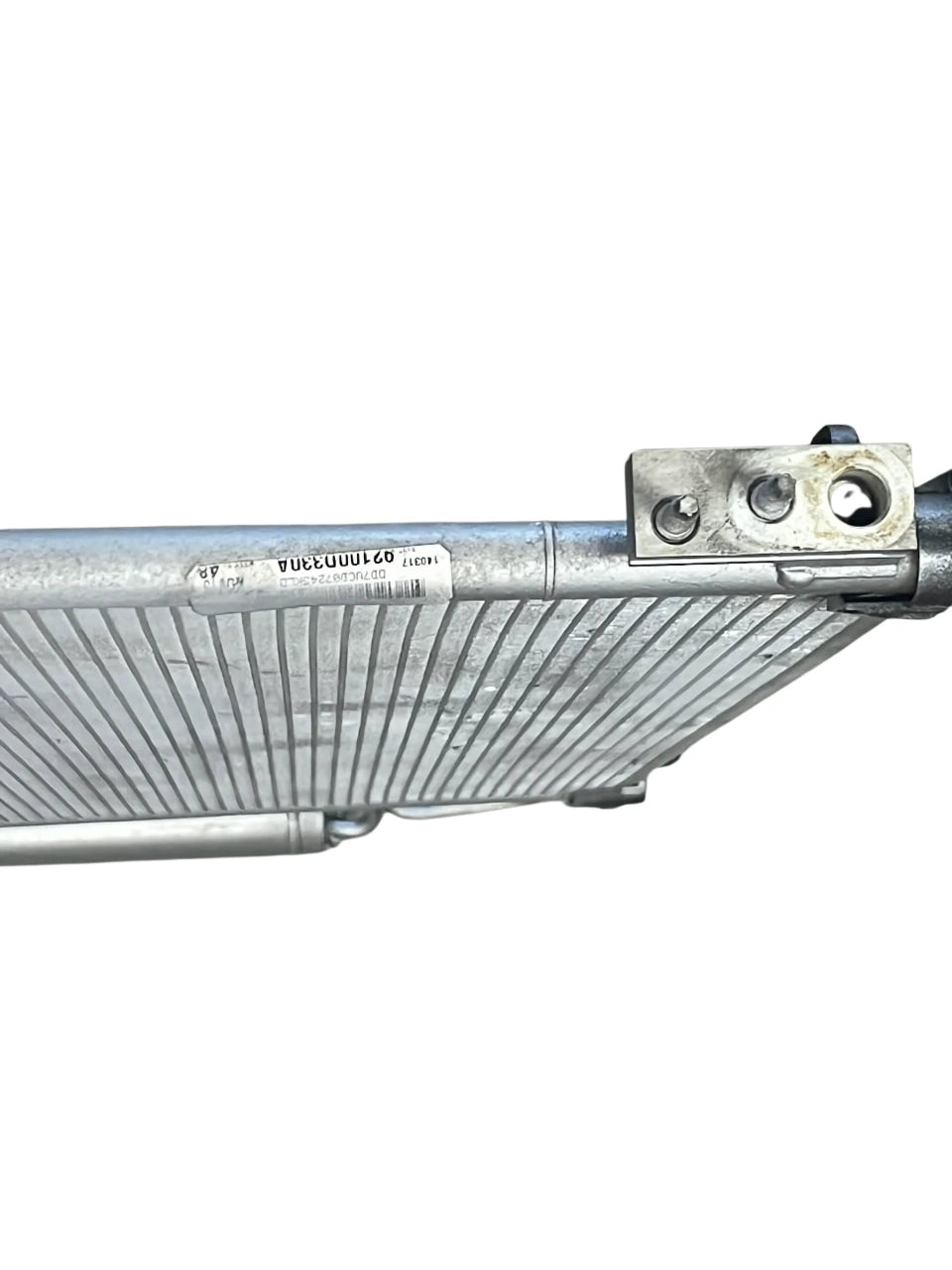 Range Rover Sport Diesel AC Condenser metal cooling component with connection ports from Roverland Parts