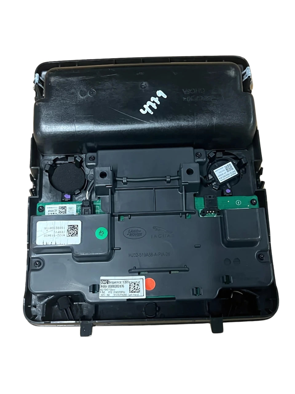 Roverland Parts Switch Console internal black plastic housing with electronic components and labels