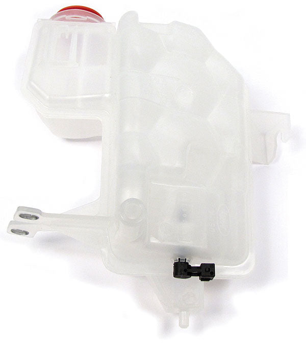 2006-2009 Range Rover expansion tank transparent coolant reservoir with red cap and mounting brackets