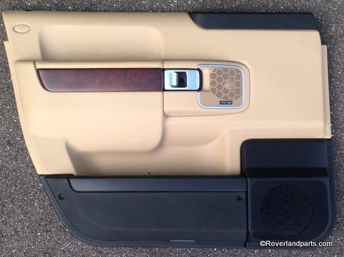 2007-2009 Range Rover Left Front Door Trim Panel Tan with Burr Wood Insert OEM Replacement