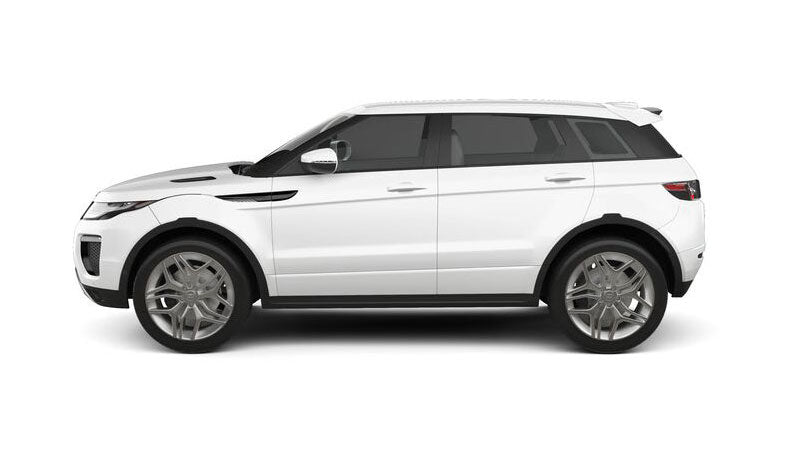 A white Range Rover Evoque SUV shown from a side profile view against a solid white background.