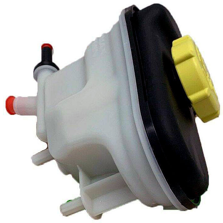 Range Rover Active Suspension Fluid reservoir tank with yellow cap and white body for vehicle suspension