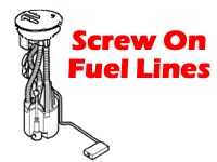 Range Rover Fuel Pump Assembly diagram showing screw on fuel lines and electrical connector for replacement