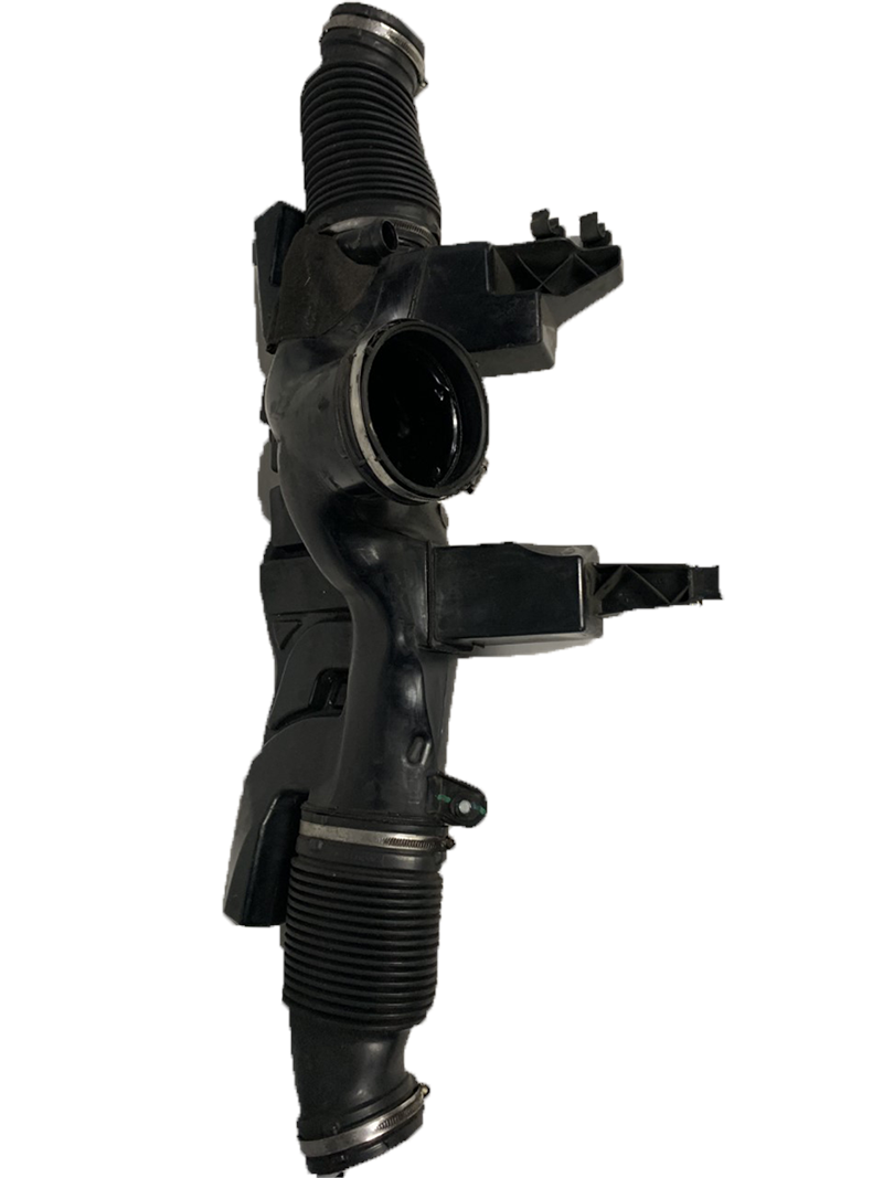 Range Rover Air Inlet part in black plastic with flexible ribbed tubing and metal clamps