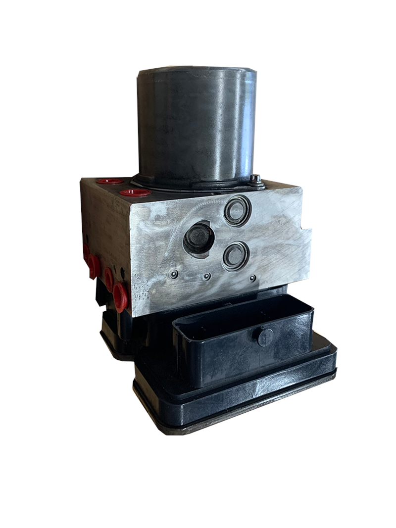 Range Rover brake system component part with metal and black plastic housing for vehicle repair