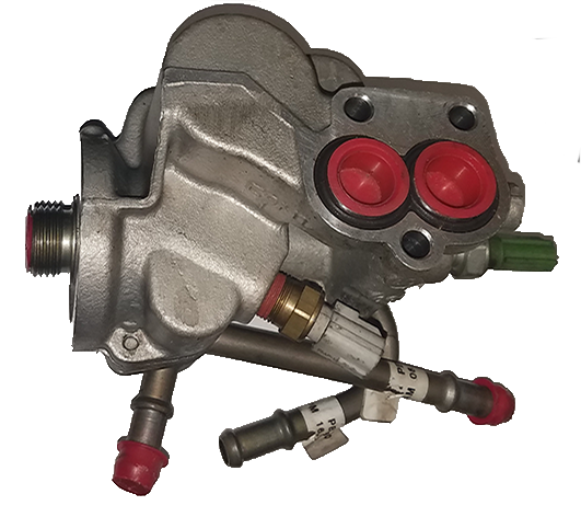Range Rover Oil Filter Housing made of durable metal with red protective caps and connectors