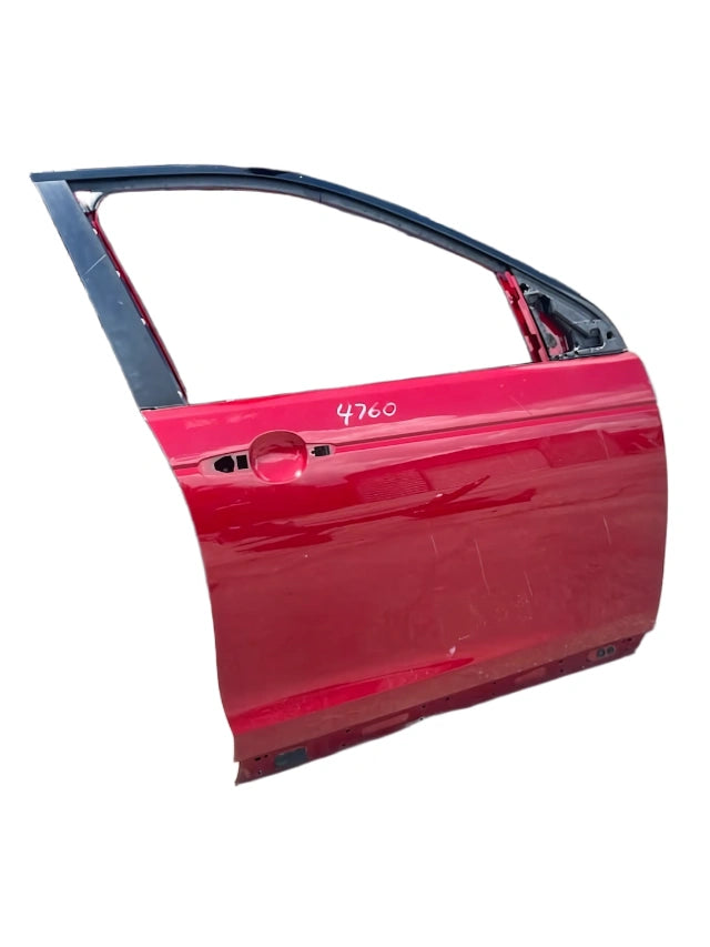 Roverland Parts red car Left Front Door replacement panel with black trim and missing glass