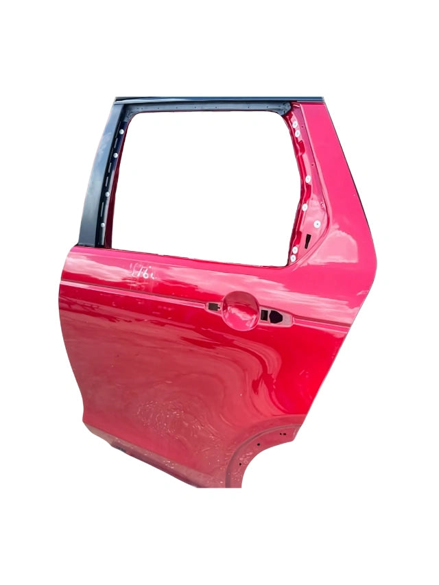 Roverland Parts red painted Left Rear Door replacement panel without glass showing handle cutout