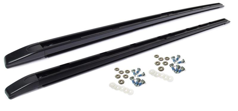Land Rover LR3 and LR4 black roof rails with mounting hardware for vehicle installation