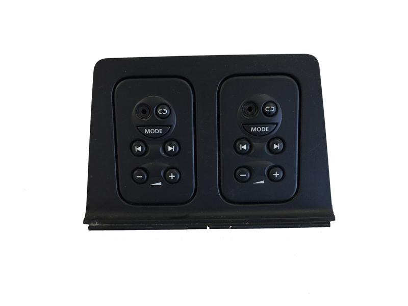 LR2 Parts dual panel black media controls for vehicle audio system with mode and volume buttons