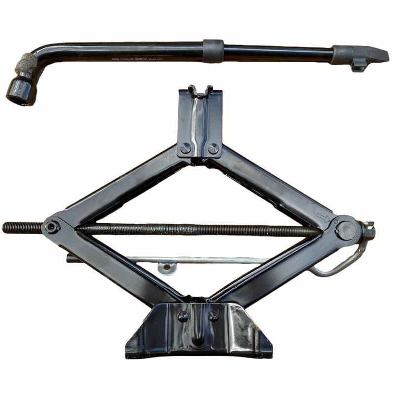 LR2 Parts black metal car jack with attached wrench for vehicle tire changing