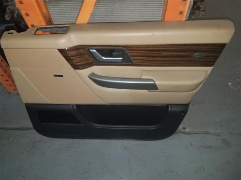 Range Rover front door interior panel with tan leather and wood trim replacement part