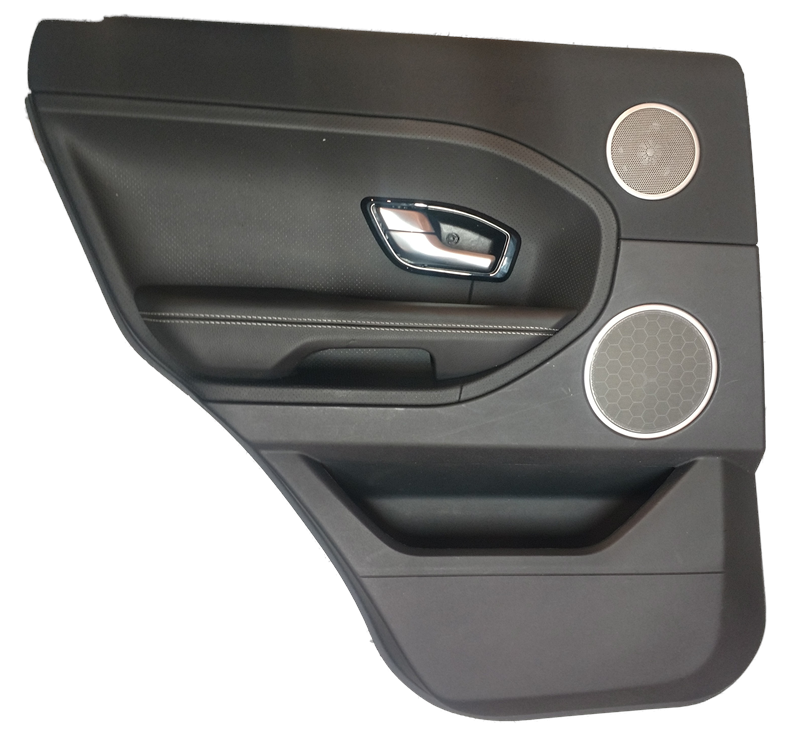 Black Evoque Parts door panel with chrome handle and built-in speaker grilles