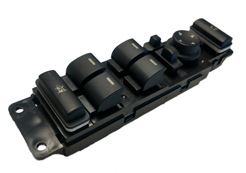 Black Range Rover parts control switch panel with multiple buttons and adjustment controls