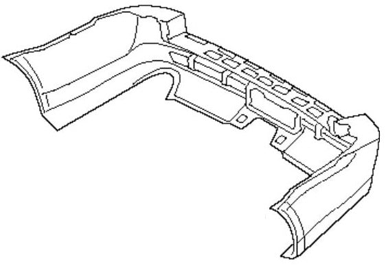 Diagram of a Range Rover Parts rear bumper showing detailed structural design and shape