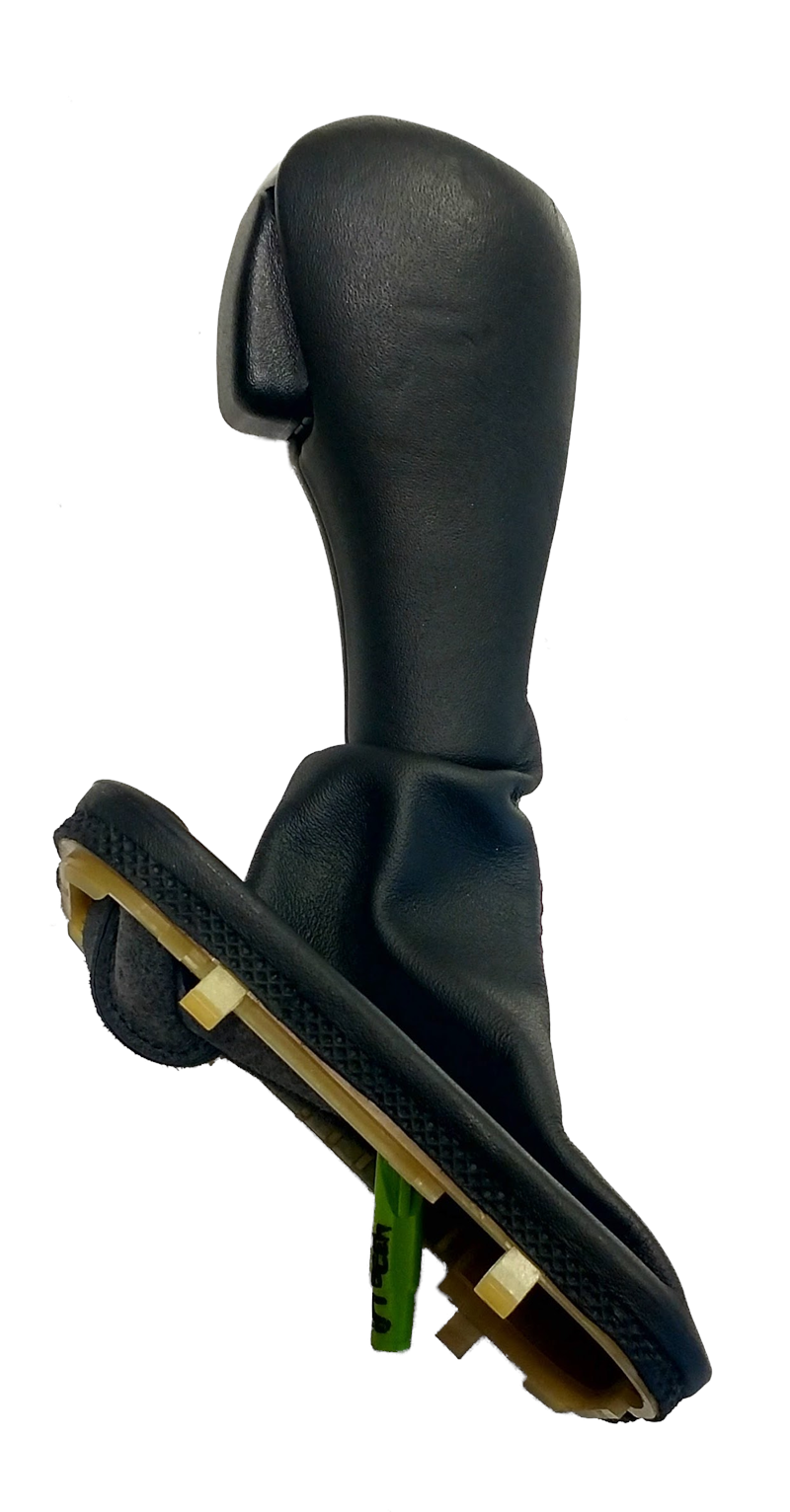 Black leather Range Rover shift knob with attached base and mounting components