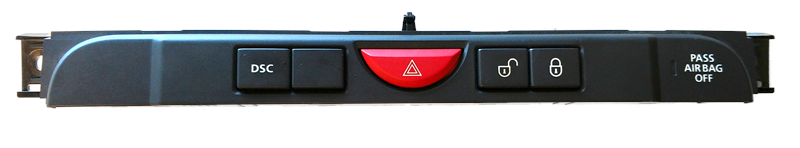 LR3 and LR4 dashboard switch panel with DSC, hazard, lock, and passenger airbag off indicator buttons