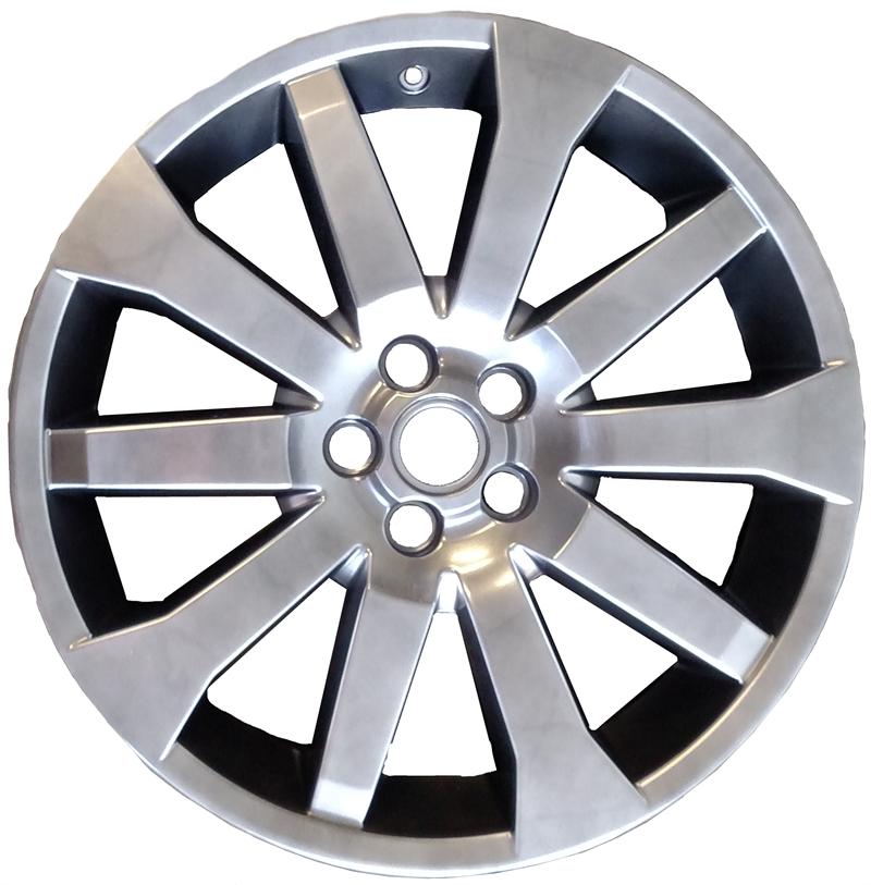 Silver alloy wheel for LR2 parts with multi-spoke design and circular mounting holes