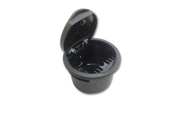 LR2 Parts black plastic car ash tray with hinged lid open for vehicle interior use