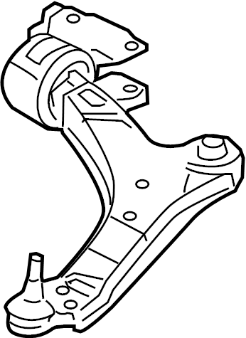 Black and white line drawing of a control arm for Evoque parts showing mounting points and structure