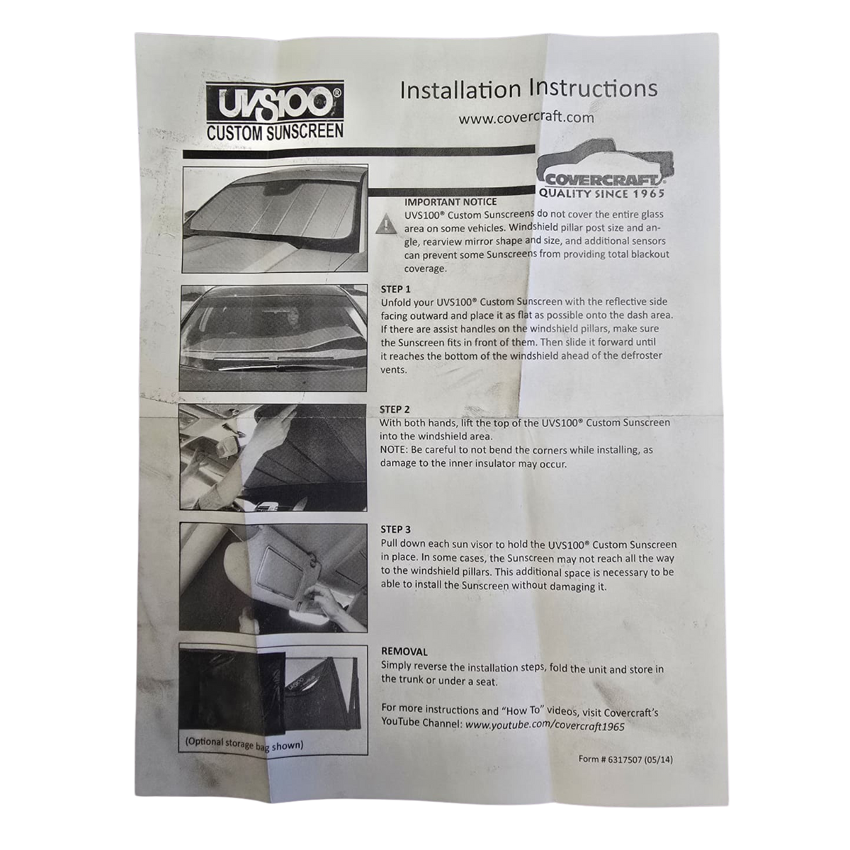 UVS100 Custom Sunshade installation instructions with step-by-step guidance for correct setup