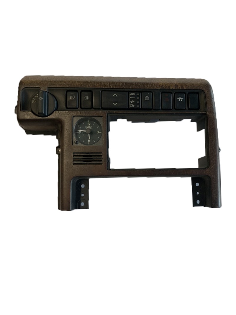 Range Rover Parts Dashboard Center Console with control buttons and clock in brown finish