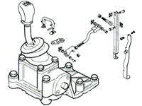 Discovery I transfer case shifter assembly with gear lever and mounting components diagram
