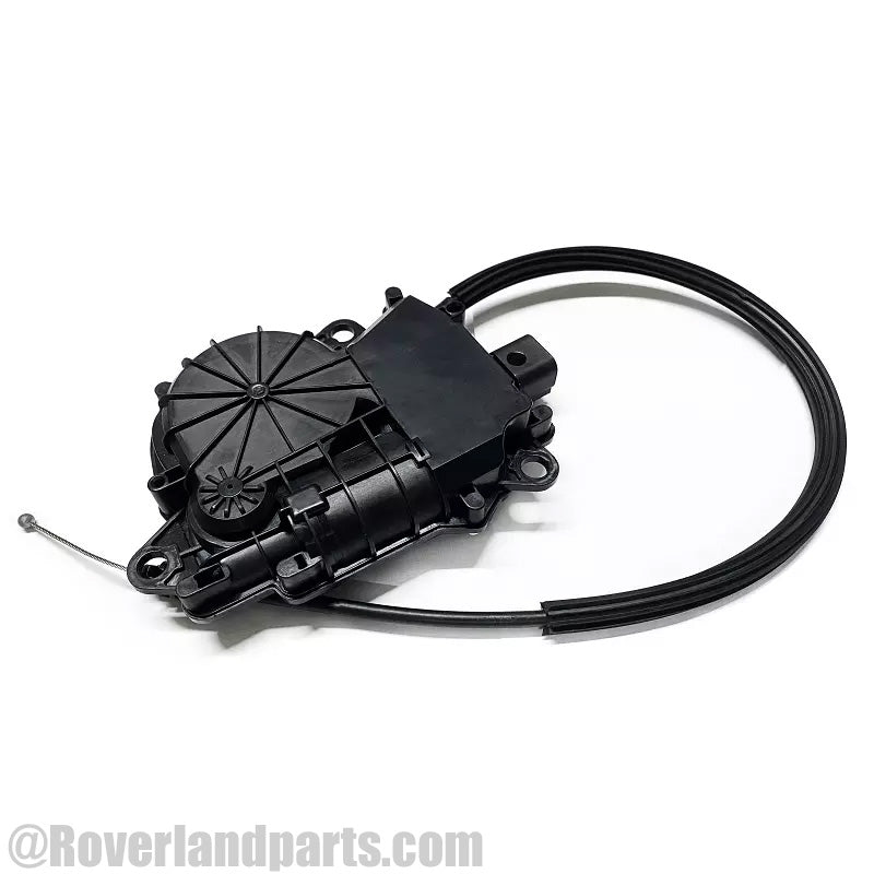 Land Rover Range Rover black plastic door lock actuator with attached cable for vehicle door