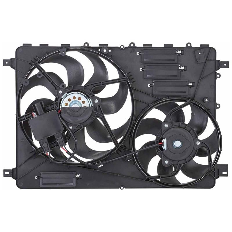 Land Rover Evoque Parts engine cooling fan assembly with dual fan blades and motor unit