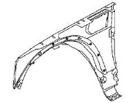 Black and white line drawing of a LR3 and LR4 car Fender part for vehicle repair