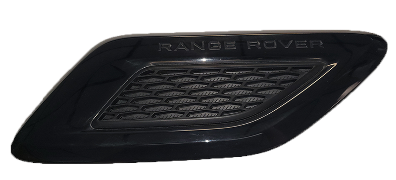 Black Range Rover Fender Louver with textured vent design for vehicle side panel