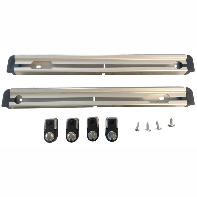 Land Rover Evoque Parts set including two silver Floor Side Rail with mounting clips and screws