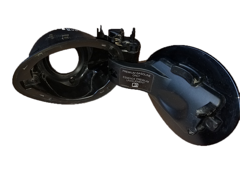 Range Rover Evoque Parts black fuel door assembly with hinge and locking mechanism