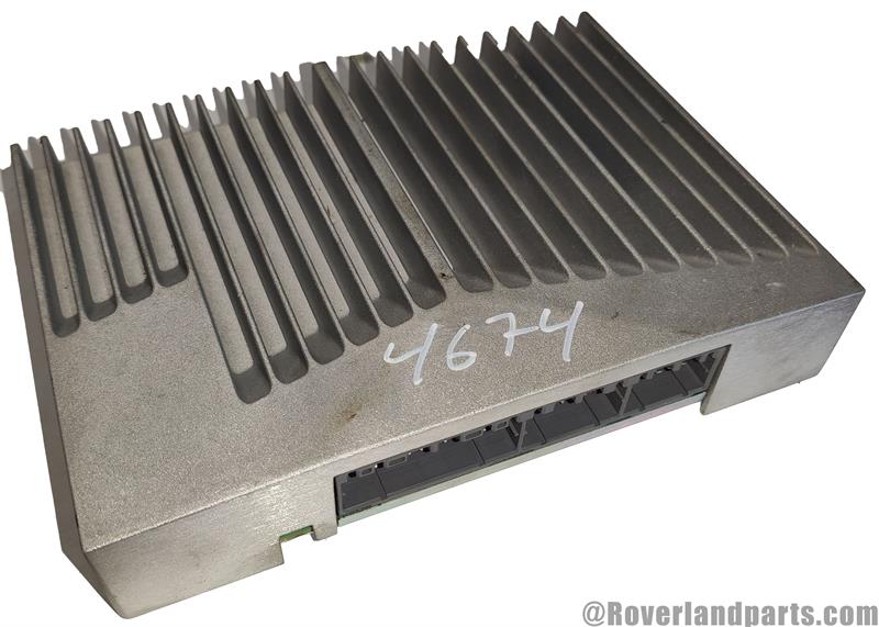 Land Rover Discovery Sport Parts audio amplifier with cooling fins and connector ports