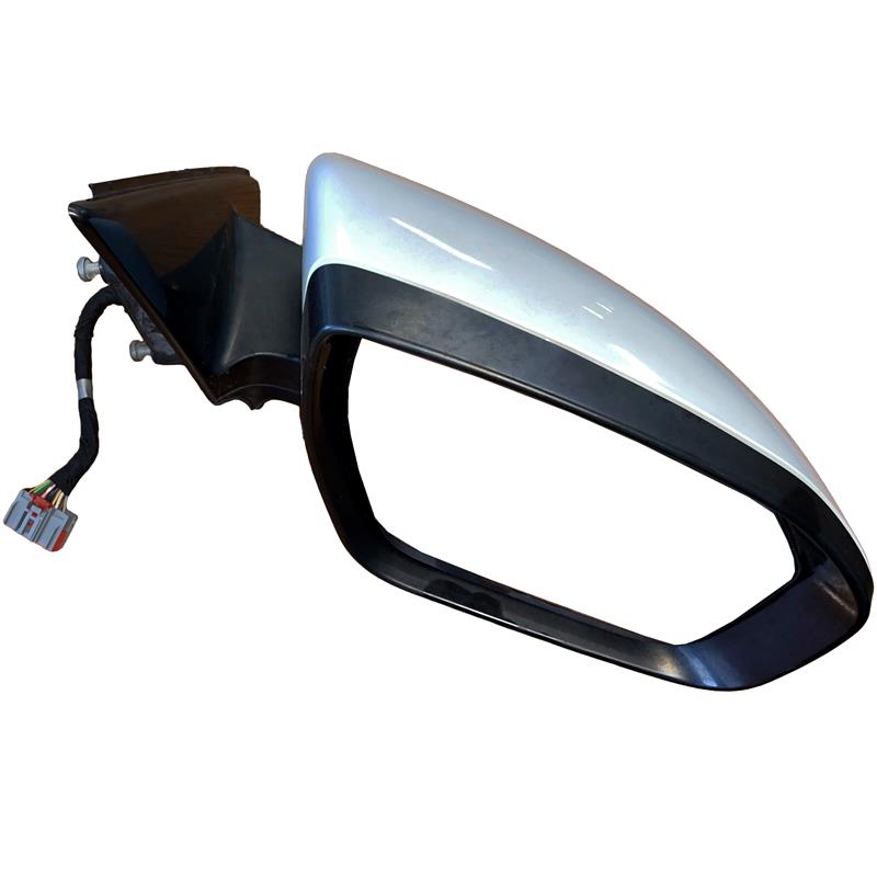 Land Rover Evoque Parts side view mirror in silver and black with wiring harness attached