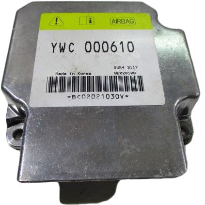 Land Rover Freelander airbag control module SRS ECU replacement part silver metal unit with label YWC 000610