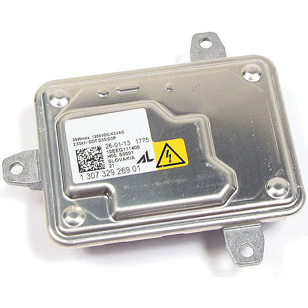 High voltage Land Rover Range Rover part in silver metal casing with safety warning label