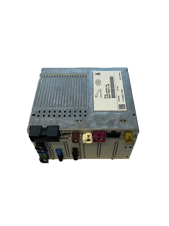 Range Rover infotainment system control module with multiple connection ports and metal casing