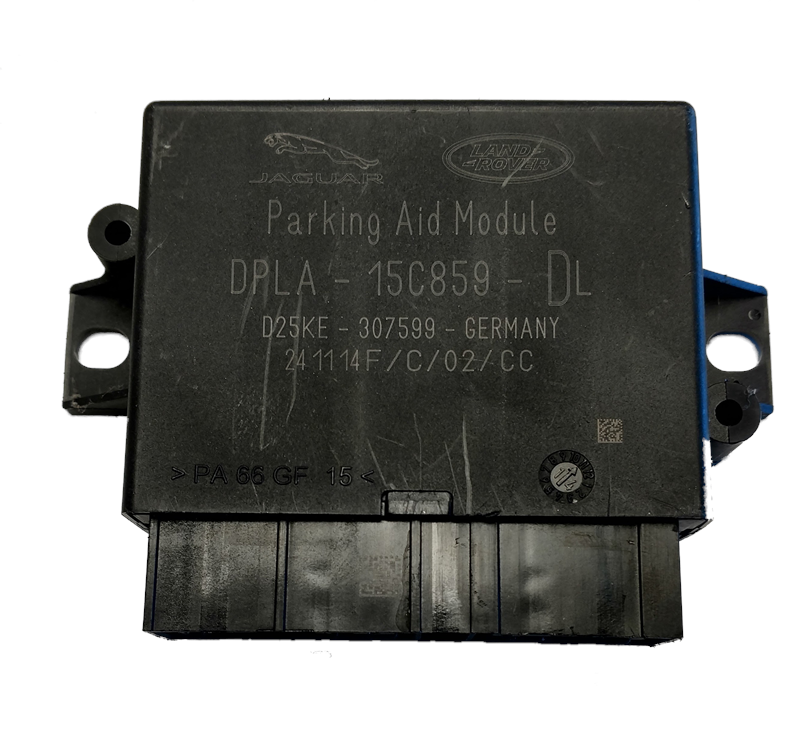 Range Rover Parking Aid Control Module black rectangular electronic component with connector ports