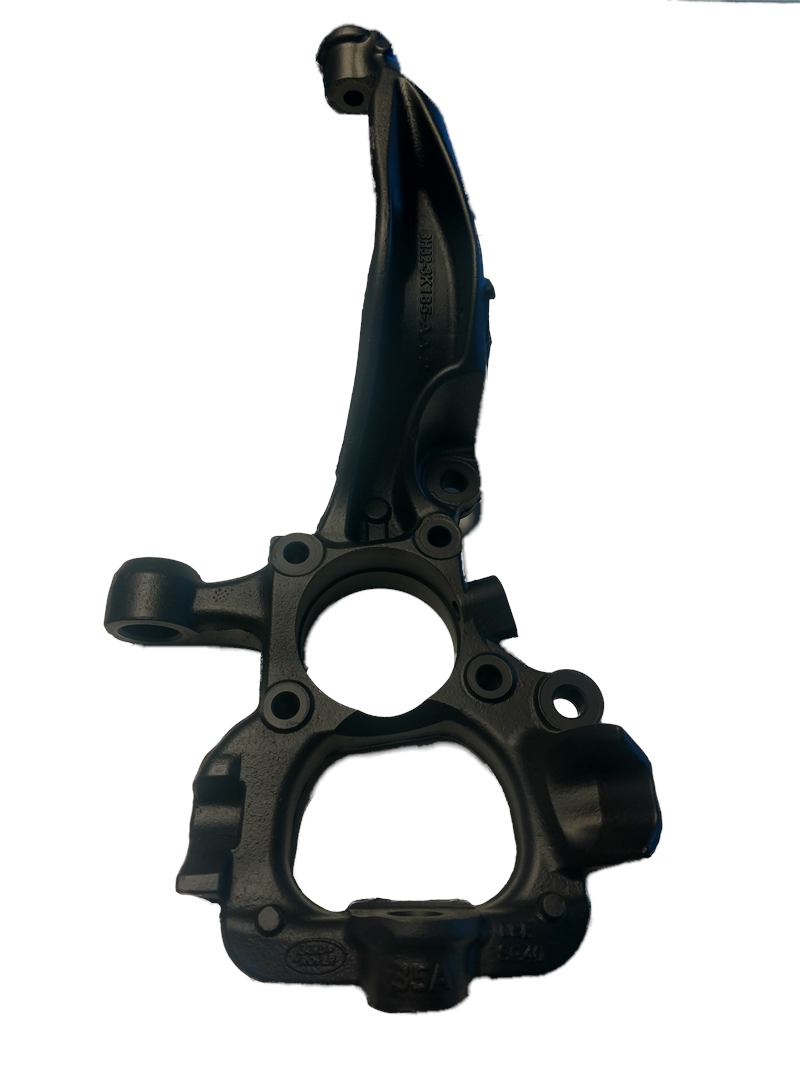 Black metal knuckle range rover part designed for vehicle suspension and steering assembly