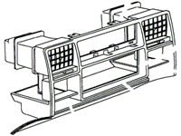 Black and white line drawing of 1999-2002 Discovery II dash console for Discovery Parts