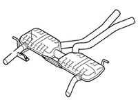 2003-2005 Range Rover muffler OEM replacement part with dual exhaust pipes and mounting brackets